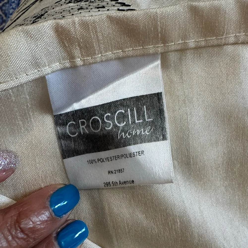 CROSCILL beige with beige and black leaves Fabric Shower Curtain 72 x 72